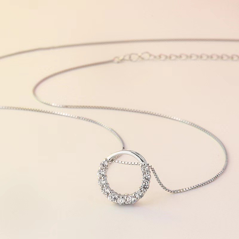 Elegant Streetwear Circle Sterling Silver Zircon Pendant Necklace In Bulk display picture 2