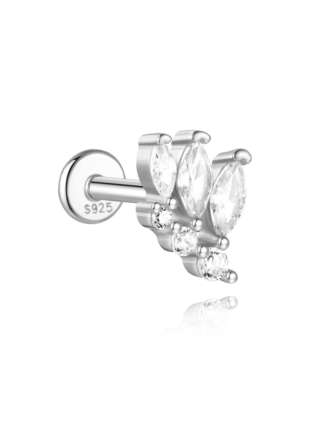 Pendientes de perforación en espiral de cartílago geométrico con diamantes de plata de ley s925 europea y americana
