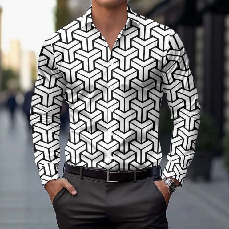 Men's shirt cross-border four-way stretch black and white striped shirt casual thin cardigan long-sleeve shirt men's clothing factory wholesale Men's shirt cross-border four-way stretch black and white striped shirt casual thin cardigan long-sleeve shirt men's clothing factory wholesale