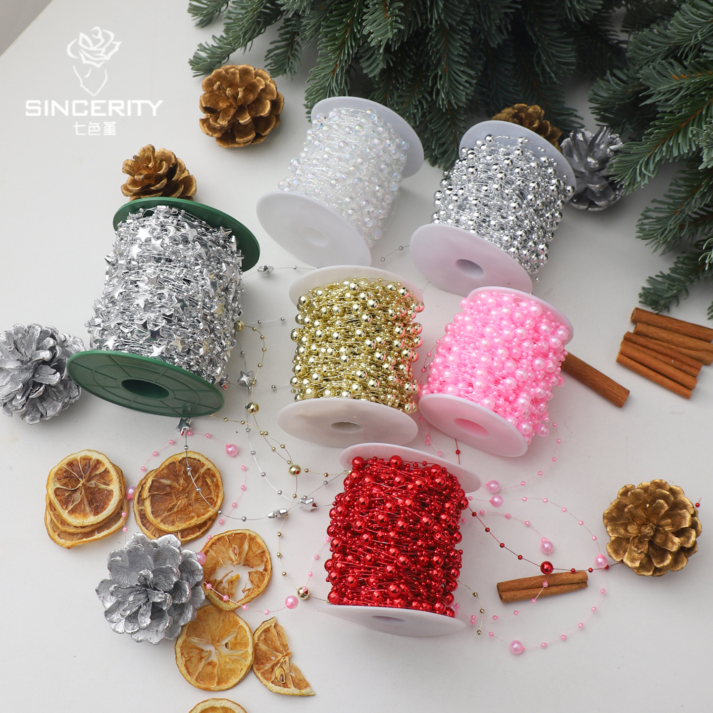 Navidad de siete colores cordier cadena de perlas cadena de perlas accesorios flores decorativas paquete de flores joyas DIY