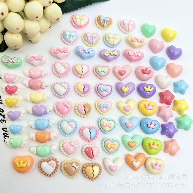 All-match high-quality small love heart heart bow sugar bean hair accessories headdress pendant bracelet mini cottage resin accessories