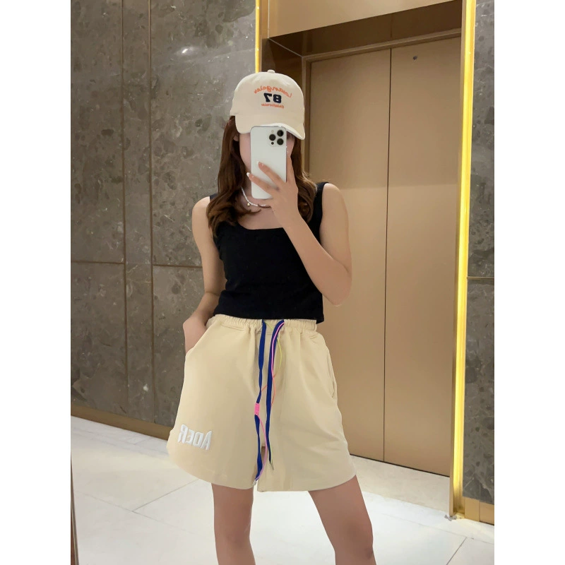 Шорты ADER, женские летние 2024, новые спортивные универсальные свободные повседневные утягивающие брюки трапециевидной формы, красочные шорты с высокой талией и веревкой