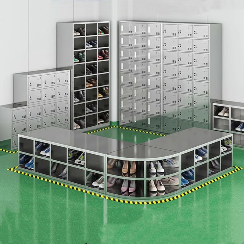 Gabinete de zapatos de acero inoxidable personal de fábrica de alimentos sin polvo taller de purificación de laboratorio armario de almacenamiento de taburetes de cambio de zapatos
