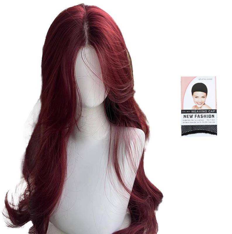 Lace raspberry red curly hair + hair net