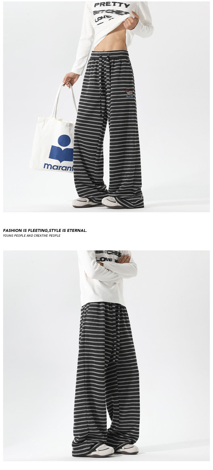 Men's Casual Striped Patchwork Trousers Retro Embroidered Fit_voghion.com
