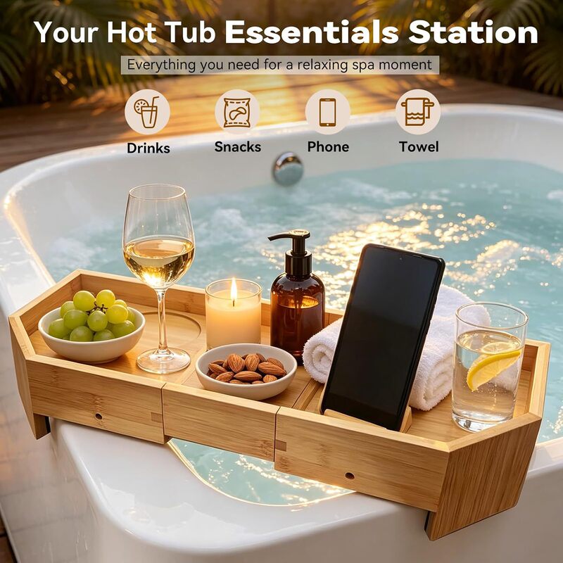 Expandable wooden bathtub tray, solid wood bathtub corner tray, wooden bathtub side table, wooden hot tub tray Expandable wooden bathtub tray, solid wood bathtub corner tray, wooden bathtub side table, wooden hot tub tray