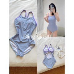 【碎冰蓝】可爱少女修身显瘦游泳馆专业竞速连体游泳衣女士训练夏