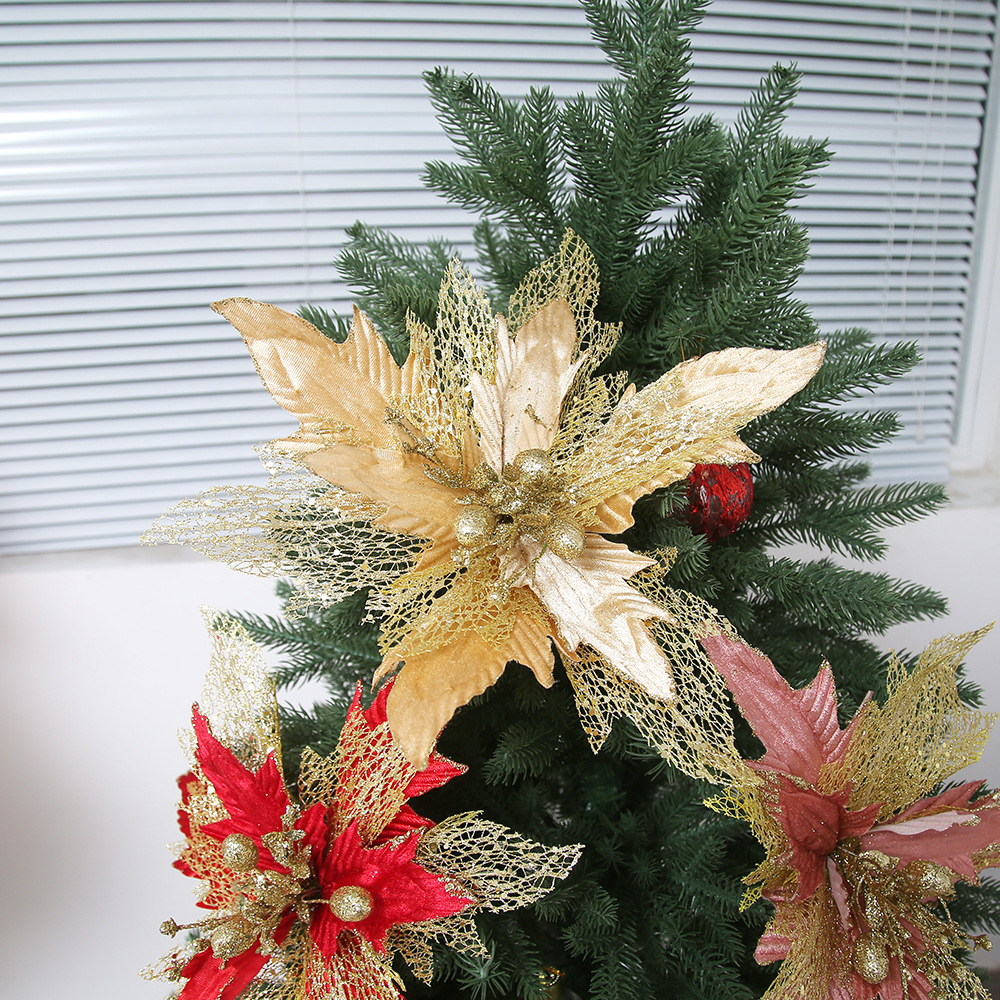 Ventas transfronterizas calientes 30cm flores de Navidad flores de simulación de tela sequinilla DIY flores de decoración de Navidad simulación