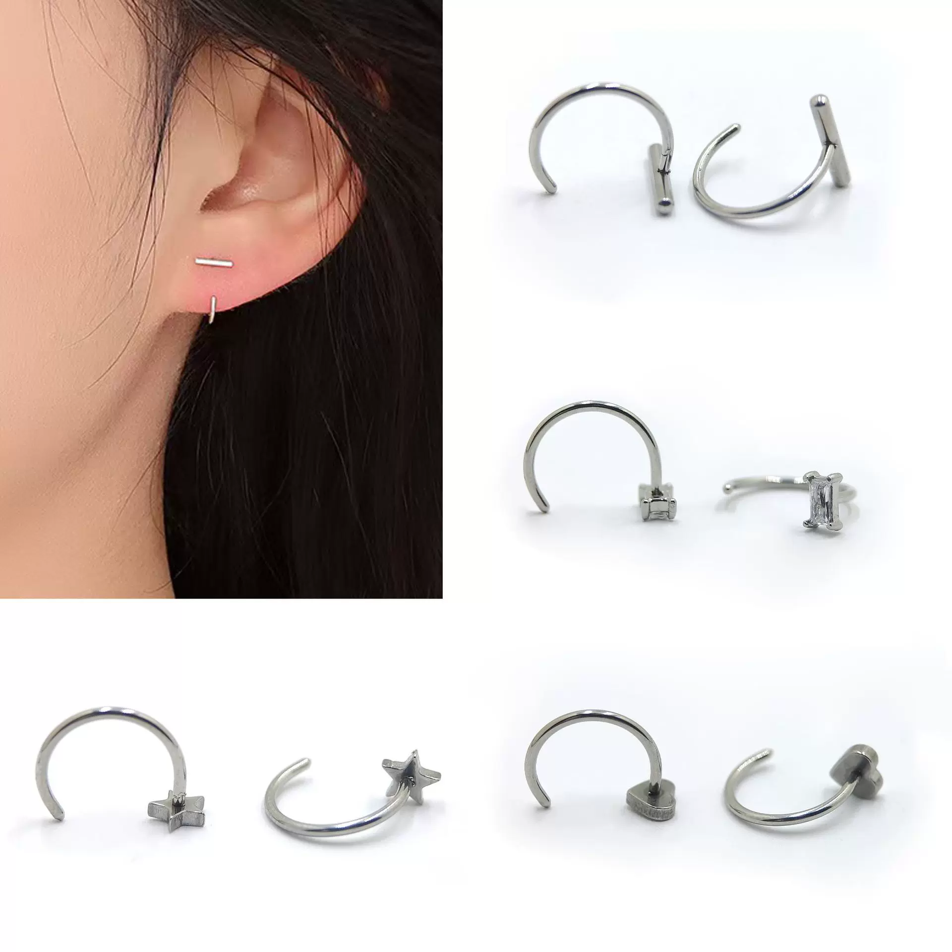 跨境不锈钢C字耳环工厂直销多种款式一件代发耳圈耳饰穿刺饰品