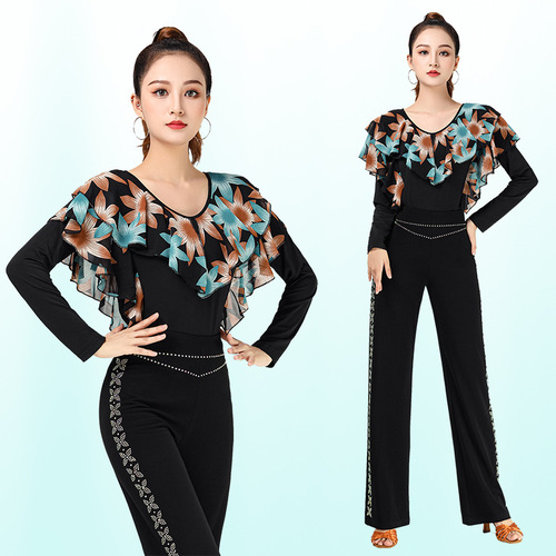 Jitterbug new women's dance clothes dance clothes modern dance practice clothes dancing professional Latin dance maple leaf long sleeves