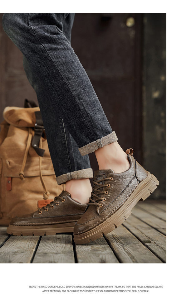 Giày bốt Martin nam cổ thấp da PU đế mềm chống trượt, gót thấp 1–3 cm — 9800 màu kaki, 9800 màu đen chi tiết 11