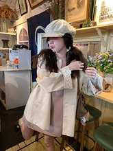 秋风寄语 袖口拼接碎花风衣女秋冬遮肉宽松学生可爱大衣减龄外套