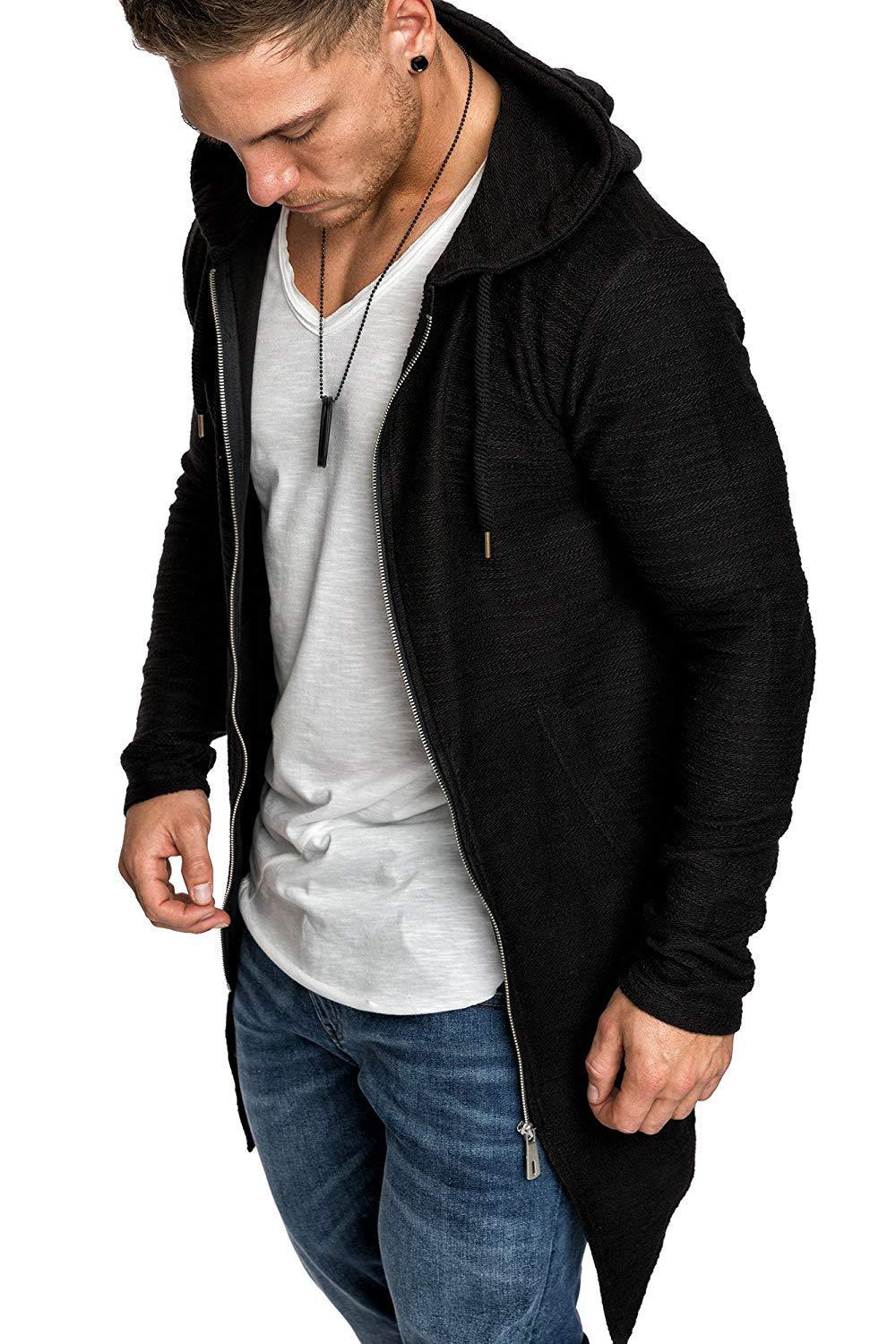 Cardigan con cappuccio da uomo giacca con zip stile moderno_voghion.com
