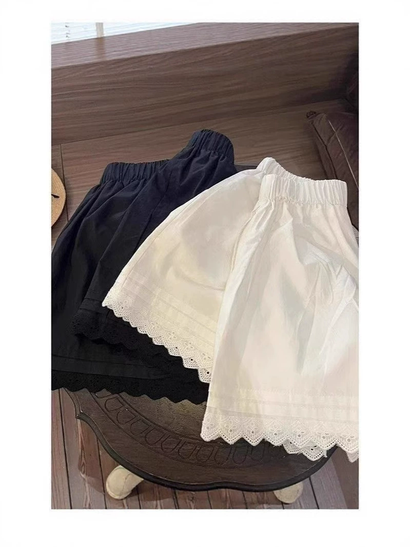 Шорты с кружевом oversize женские летние, эластичный пояс, белые и чёрные, размеры S–2XL