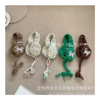 系带针织保暖秋冬护耳耳套女耳暖潮小星星蝴蝶结毛线耳罩毛球