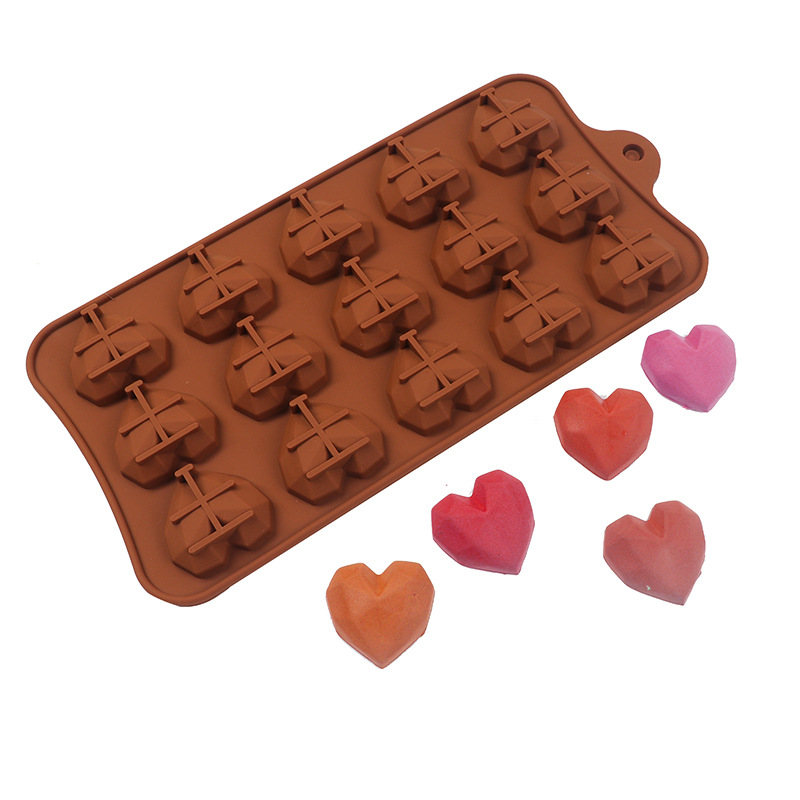 Molde de silicona de chocolate 15 piezas molde de pastel de amor de diamante galleta jelly pudding molde fondant molde epoxi