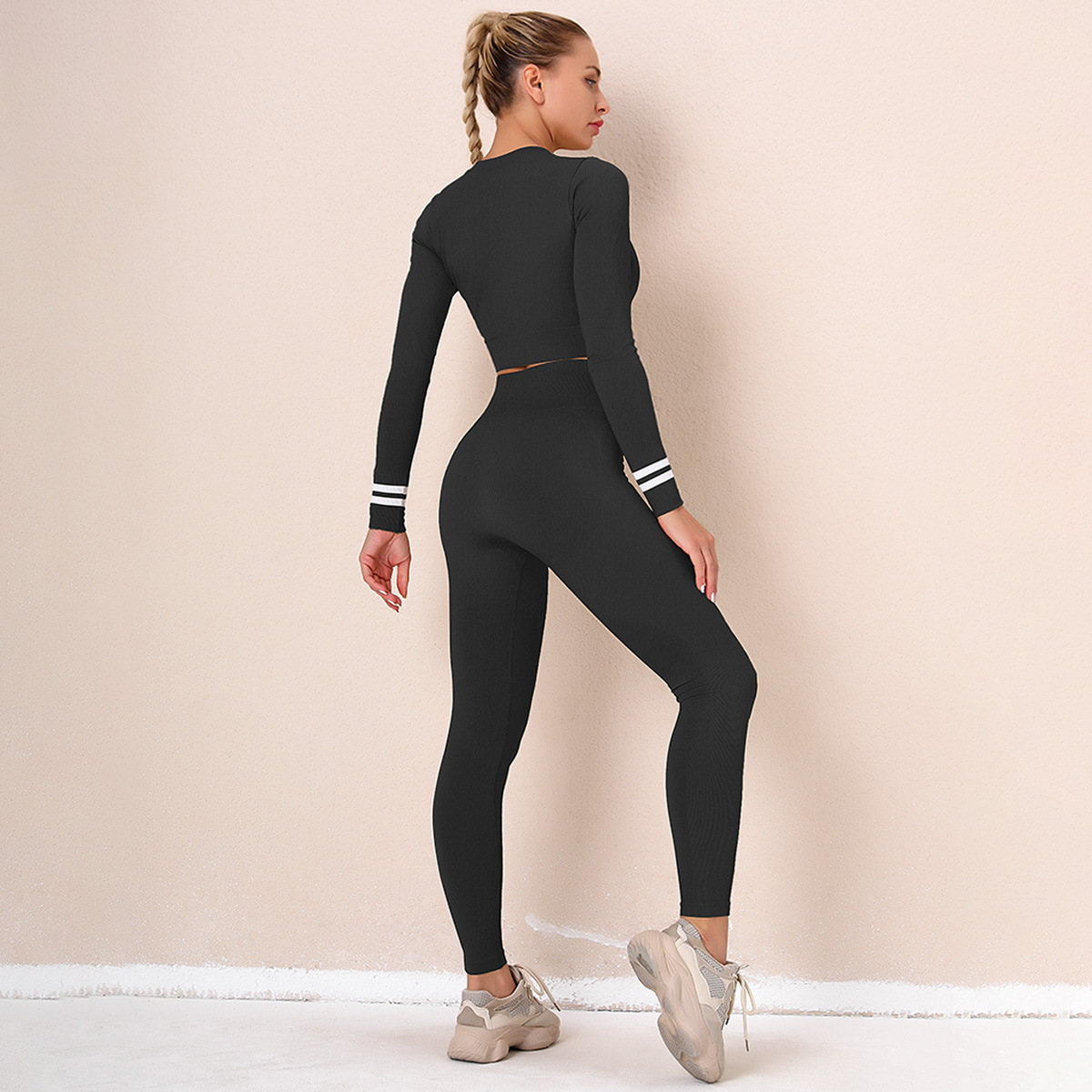 sexy long-sleeved zipper breathable tight-fitting yoga top & legging set NSNS52500