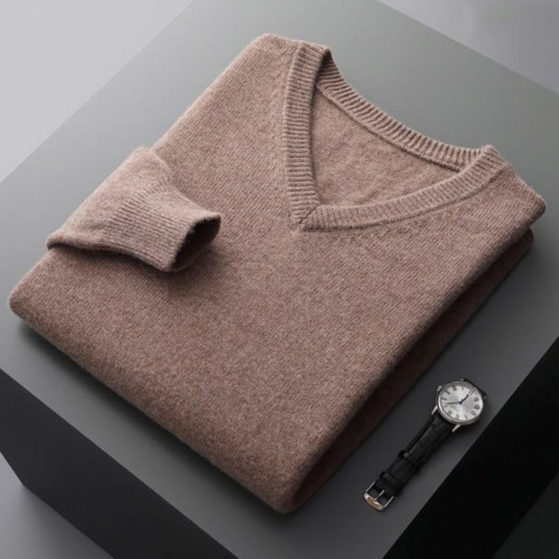 2024新型vネック純色セーター男性ビジネスプルオーバー