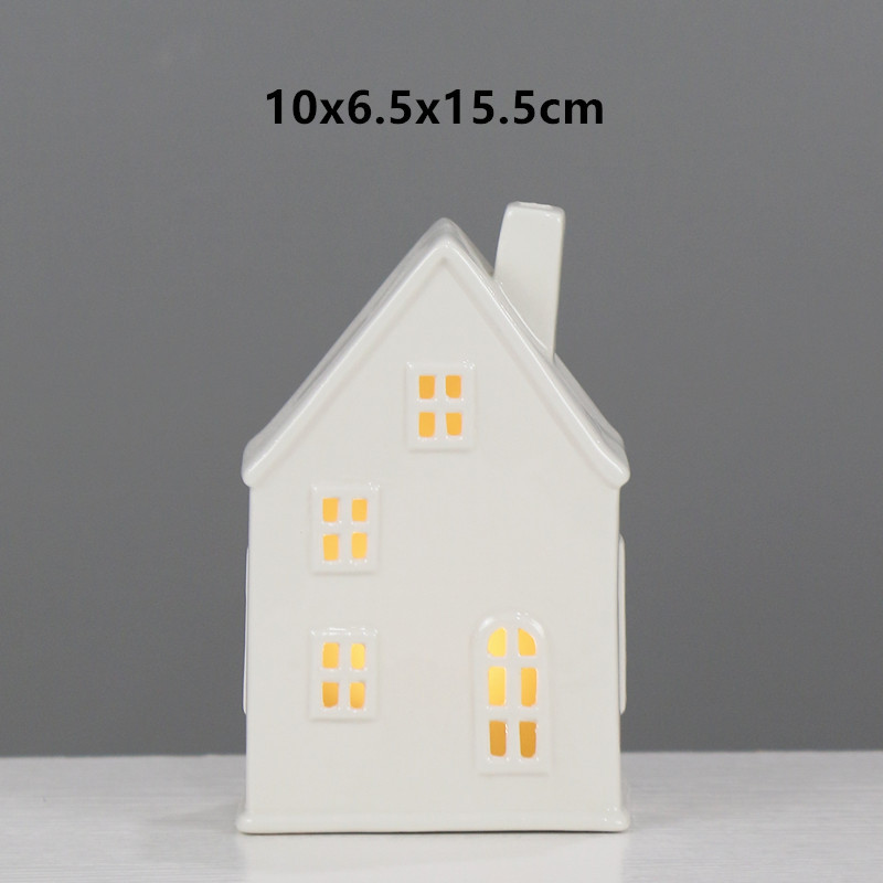 Cerámica nórdica pequeña casa artesanía creativa LED candelabro ins europeo y americano Holiday Home Night Light decoración adornos