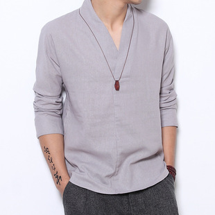 Chinese Style Men's Retro Linen Long-Sleeved Shirt Men's Han Dynasty Cotton and Linen Casual Loose Tea Clothes Zen Clothes Tang Suit