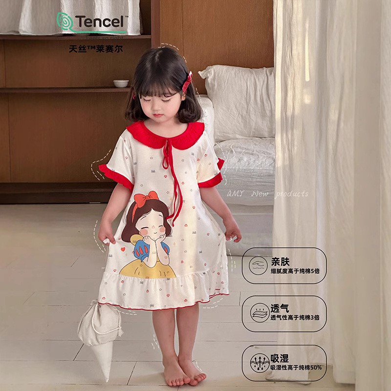 Anmeiya girls nightgown summer dress children's pajamas lace nightgown Lyocell Tiansi Anyang children's clothing wholesale