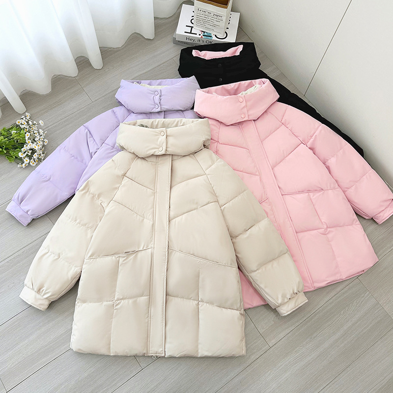 2025 nuevo algodón encapuchado mujer otoño invierno grueso calentamiento pan chaqueta de algodón largo chaqueta de invierno