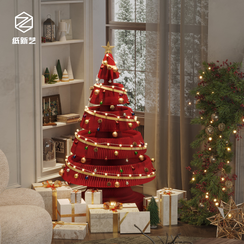 国境を越えた人気折り畳み紙クリスマスツリークリスマス雰囲気感装飾道具シーン配置折り畳みクリスマスツリー|undefined