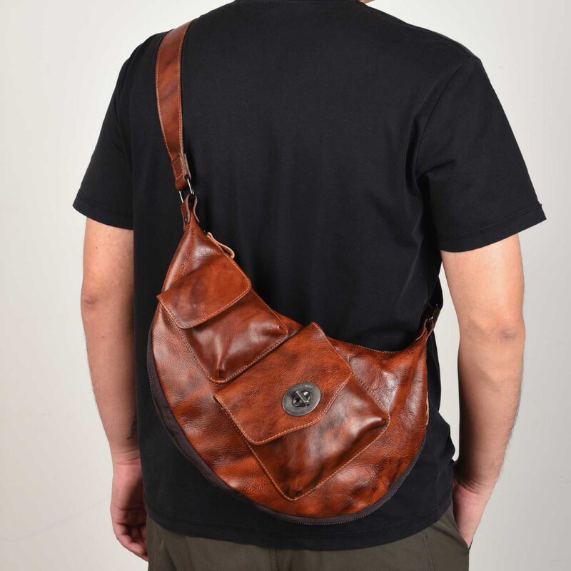 Cross-Border Genuine Leather Men's Chest Bag, Waist Bag, First-Layer Cowhide Crossbody Bag, Commuter Retro Shoulder Bag, Outdoor Sports Waist Bag Cross-Border Genuine Leather Men's Chest Bag, Waist Bag, First-Layer Cowhide Crossbody Bag, Commuter Retro Shoulder Bag, Outdoor Sports Waist Bag
