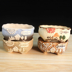 Hand-painted Stoneware Succulent Pots, Ceramic Succulent Planters, Succulent Flower Pots for Desktops & Tabletop Plants – Model 6419