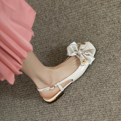 2022新款夏季仙女風方頭蝴蝶結涼鞋女平底低跟鞋晚晚風溫柔復古鞋