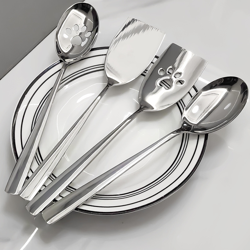 304不锈钢公用勺酒店自助服务分餐勺铁板烧铲家用牛排小煎铲漏铲