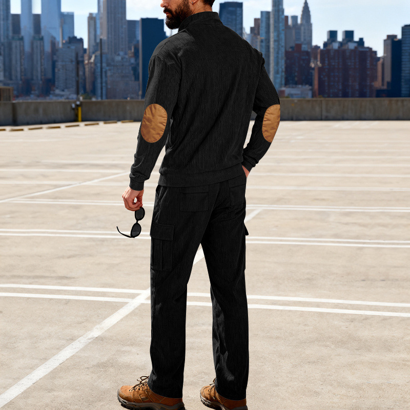 Men's Clothing Men's Corduroy Zip Up Sweatshirt Set Outdoor Loose Fitting Workwear Commuter Style Spring Autumn_viptrois.com