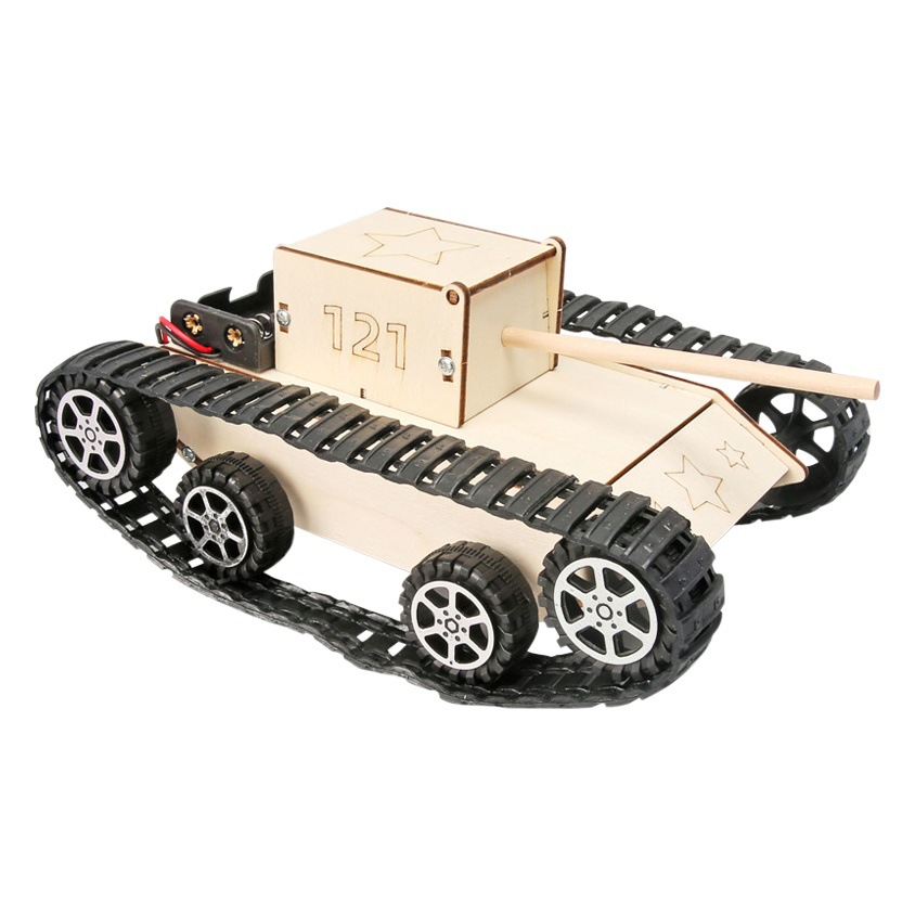 Simulación eléctrica Tanque de juguete infantil escuela primaria estudiante Tecnología pequeña producción montaje modelo casero tanque oruga material didáctico