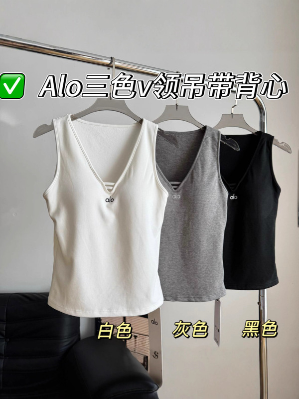 2025秋冬新款alo加绒V领带罩杯一体垫带背心舒适保暖女士背心批发|undefined
