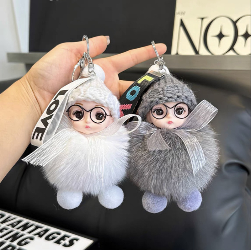 Fox Fur Doll Car Keychain Pendant Plush Barbie Doll Doll Bag Pendant Couple Gift Cartoon