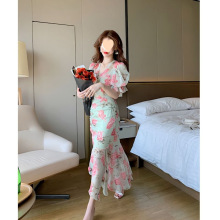 时尚气质高端不规则雪纺碎花高级感炸街连衣裙包臀裙女