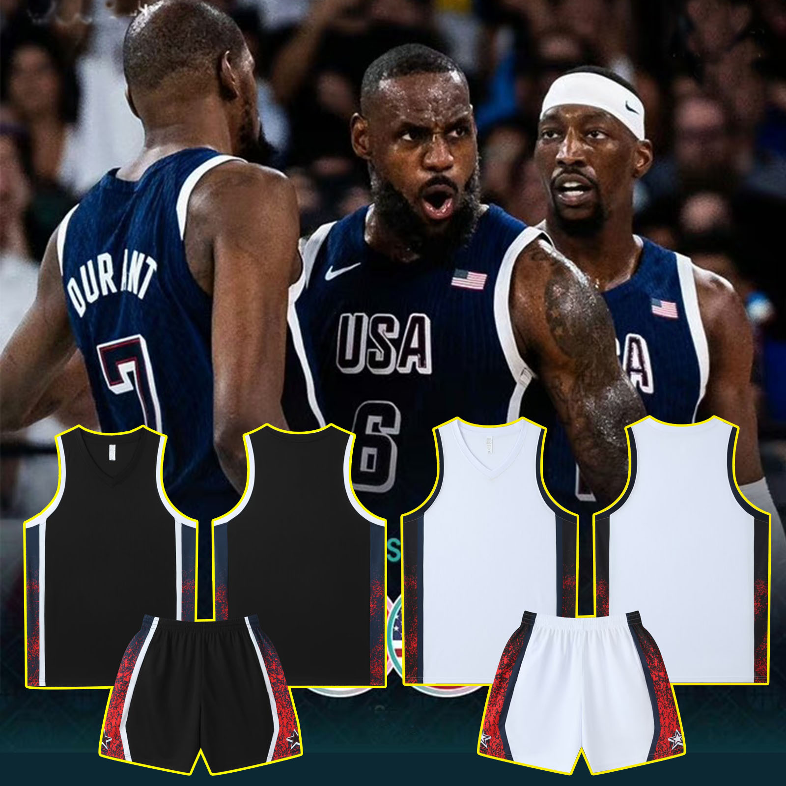U.S. Team Basketball Uniform Set for Men, Customized Curry and James Jerseys, Student Basketball Sports Competition Vest, Quick-Drying