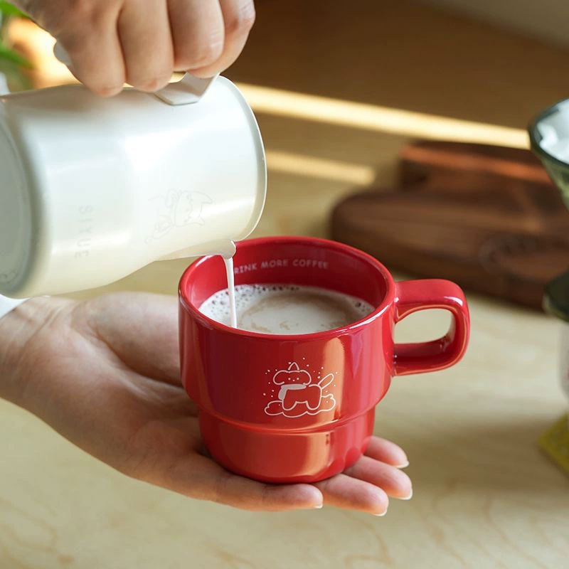 ceramic coffee mug, cartoon puppy illustration