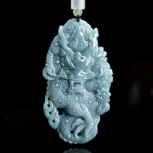 天然a货翡翠蓝水神龙护主龙牌大气生肖龙吊坠冰种玉石挂件男女款