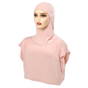 Amazon foreign trade in stock Four Seasons solid color women's one-piece cap Muslim headscarf one-piece fake collar pullover cap