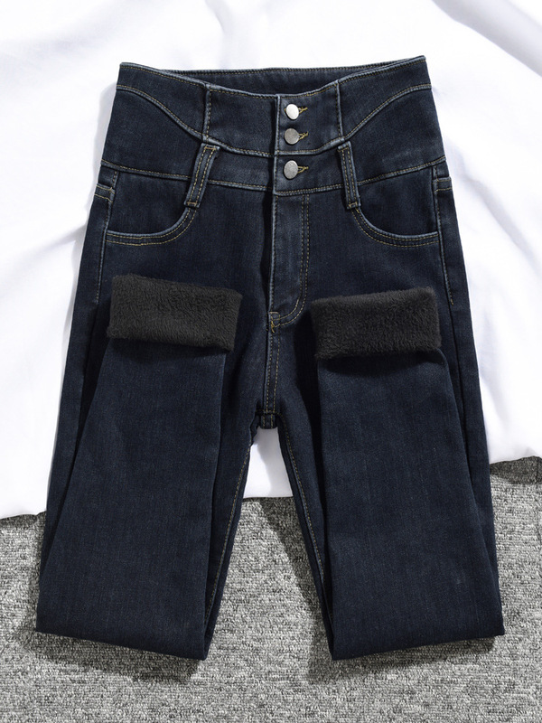 Super High-Waisted Women's Jeans with Fleece, Cropped Length, 2025 New Style, Slim Fit, Skinny Pencil Pants for Women, Autumn and Winter