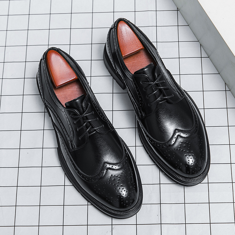 Zapatos de hombre de gran tamaño transfronterizo, zapatos de cuero de color pulido, moda de hombre, bloco tallado, zapatos de negocios, zapatos de boda, novio image 4