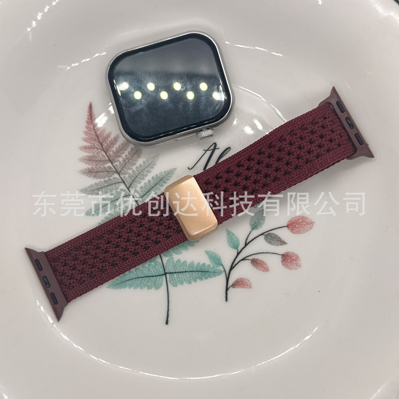 适用苹果applewatchS10针织双面镂空磁吸扣表带9876华为20/22腕带|undefined