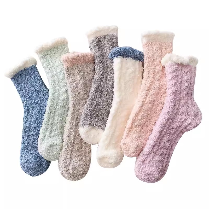 Coral plush socks for children, autumn and winter long tube plush thickened floor socks, medium tube postpartum socks, home warmth and sleep socks