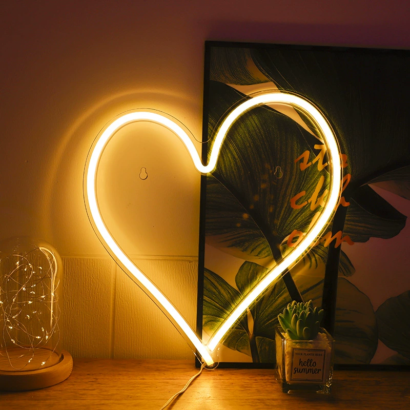 LED neon sign acrylic back panel, USB 5V‑1A with switch, decorative wall night light (various designs)