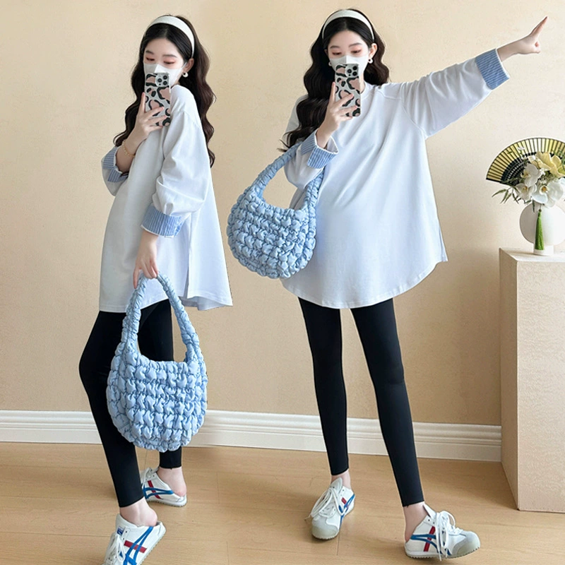 Пятно 2025 весенняя футболка для беременных новая одежда для беременных свободная модная мама повседневная новая китайская футболка большого размера