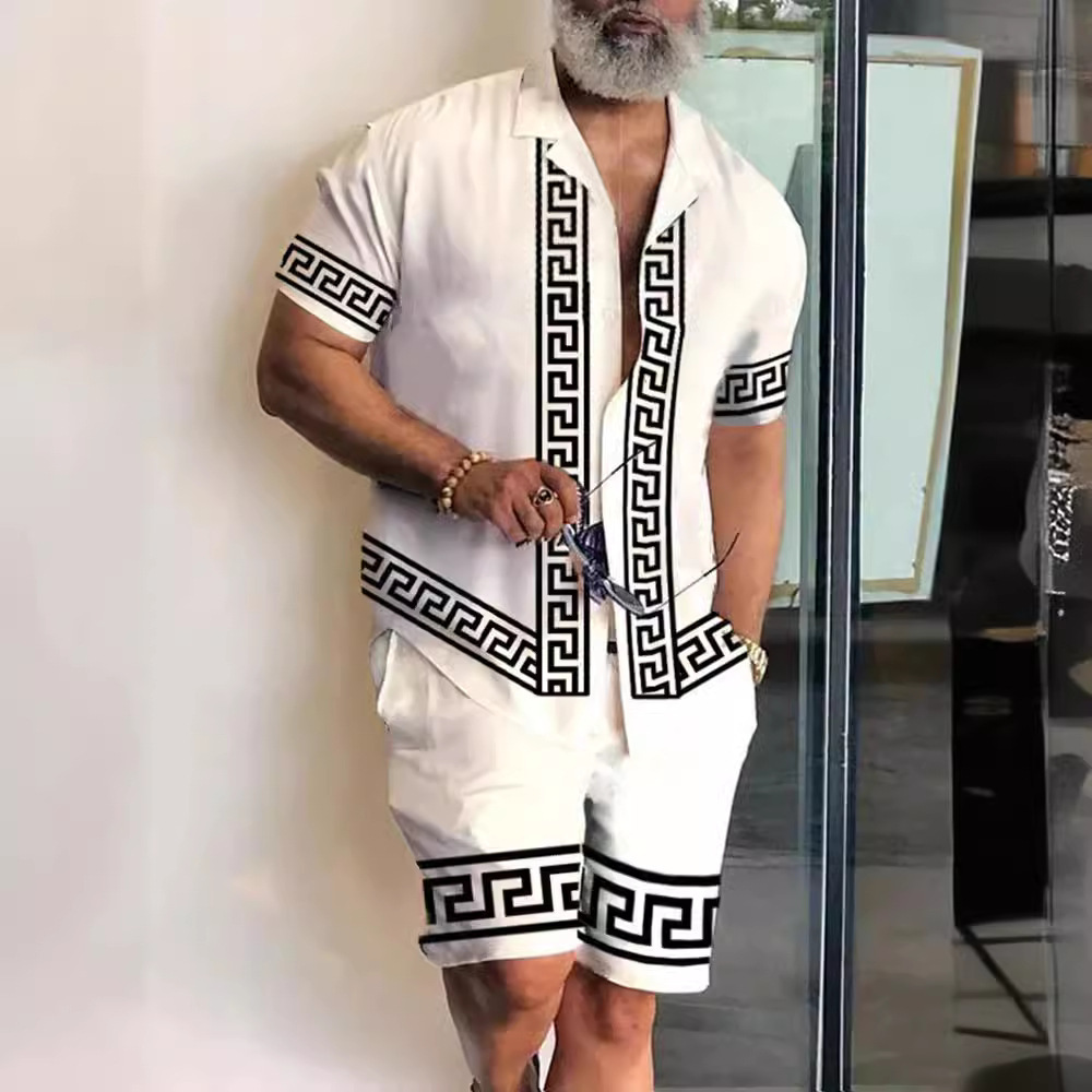 Men's Hawaiian Shirt Short Sleeve Shorts suit Hot Cross Border 3D Printing Fashion Colorful Pattern Casual