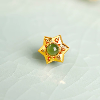 jade accessories, hollow DIY spacer: Zərgərlik ara hissələri - jasper-pentagram-with-six-characters-approximately-8mm-single