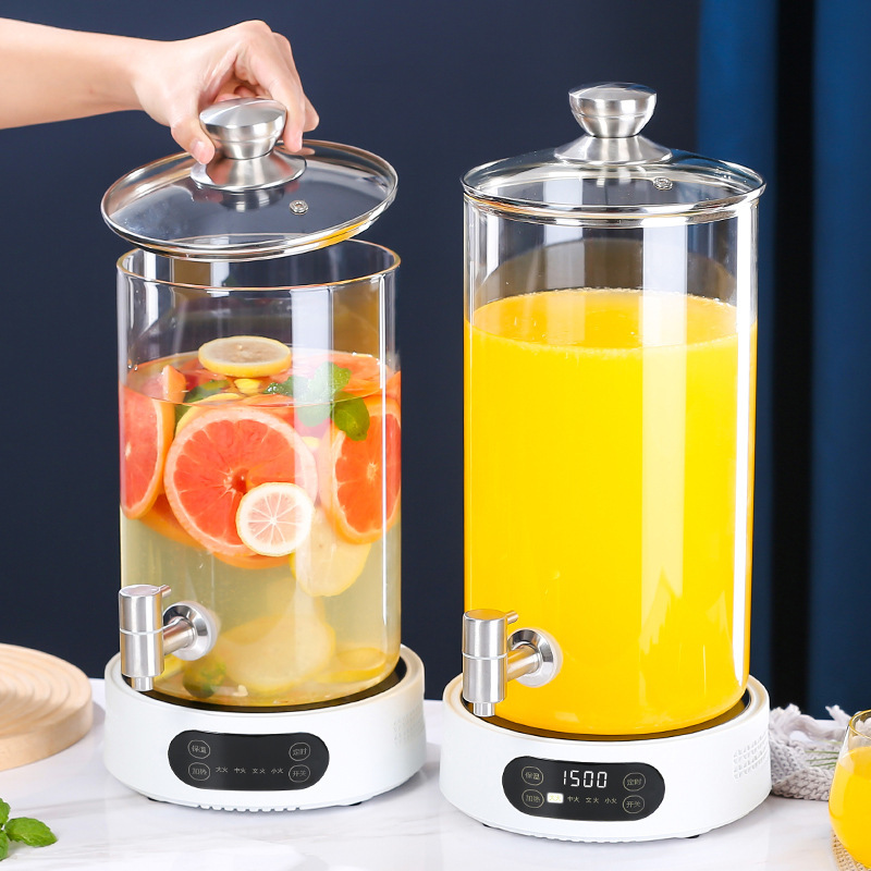 Hotel Buffet Milk Juice Ding Commercial Transparent Heat Resistant Glass Jar with Tap Electric Heating Insulation Beverage Machine