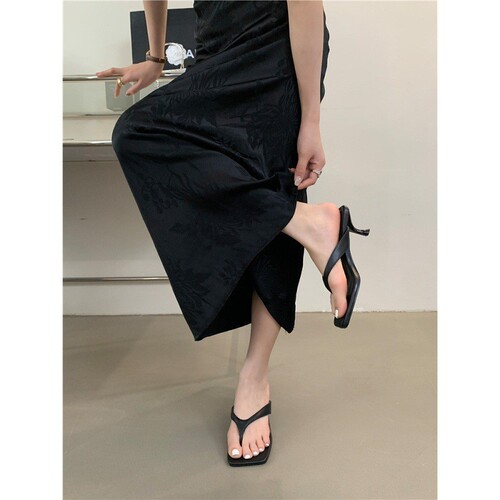 Summer French high-heeled kitten claw and human sandal outerwear with skirt sandals for women, thin-heeled beach shoes